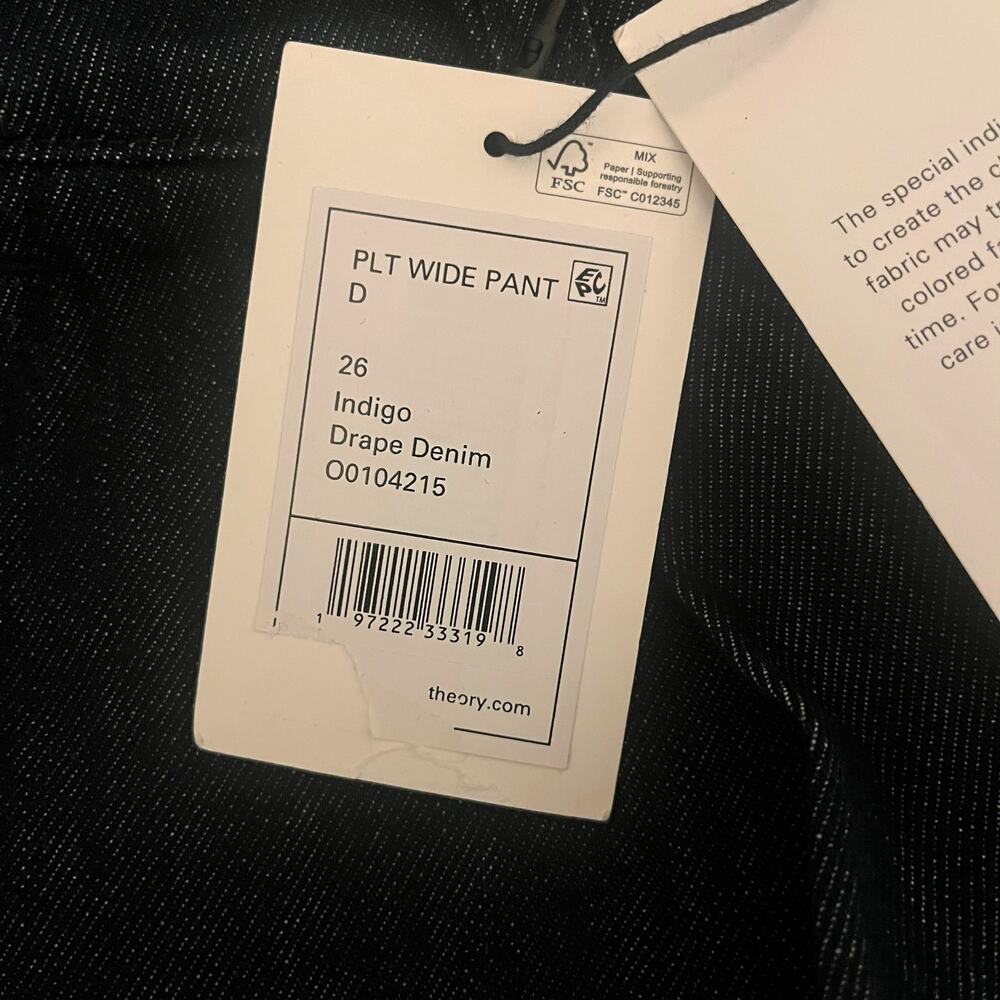 Theory Pleated Wide Leg Denim Pants Jeans Indigo Blue Size 26 - Picture 6 of 8